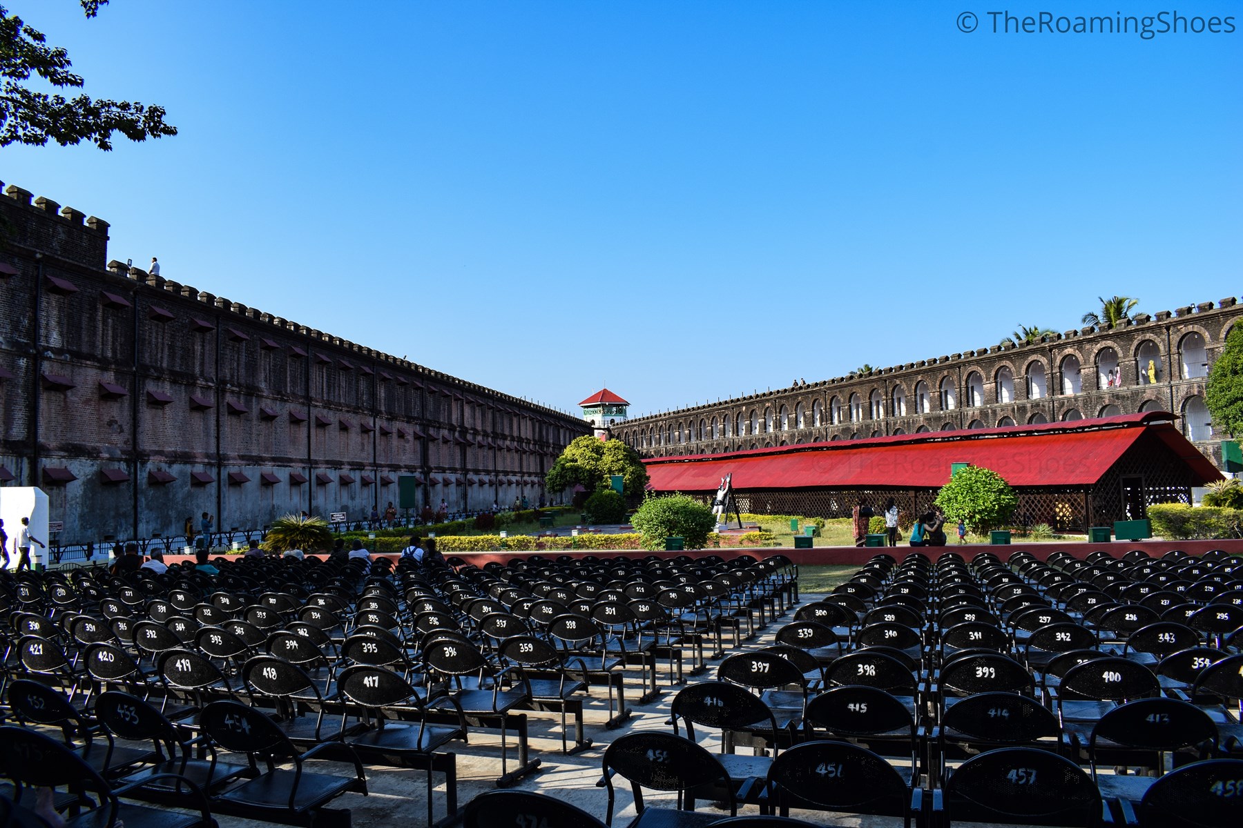 Sitting arrangement for light and sound show in cellular jail