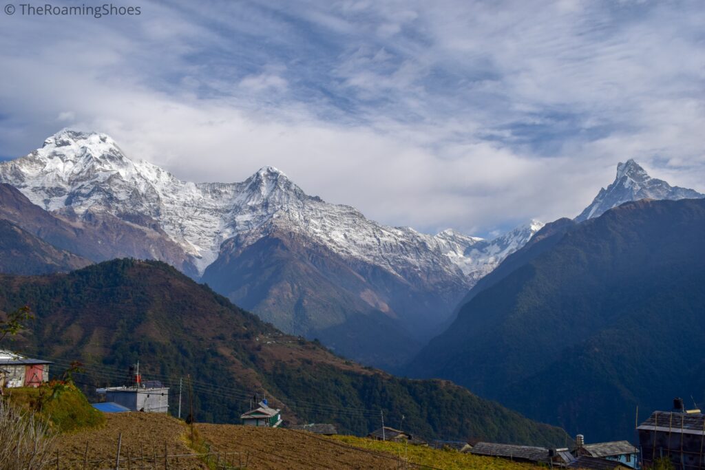 Annapurna South, Himchuli and Fishtail mountain peaks